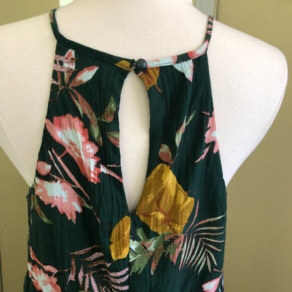 Bailey Blue Maxi Halter Dress Small Dark Fairy Hi Lo Ruffle Key Hole Tropical - Picture 6 of 12